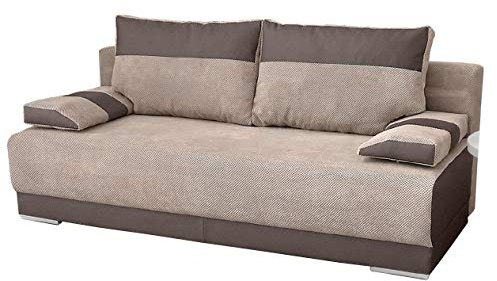 mb-moebel Couch mit Schlaffunktion und Bettkasten Schlafsofa 200cm Breit Gästebett Kindersofa Wohnzimmercouch Bettsofa 3 Sitzer Sofa Ausziehbar Sitzbank 196x92x85 cm Nisa (Braun)