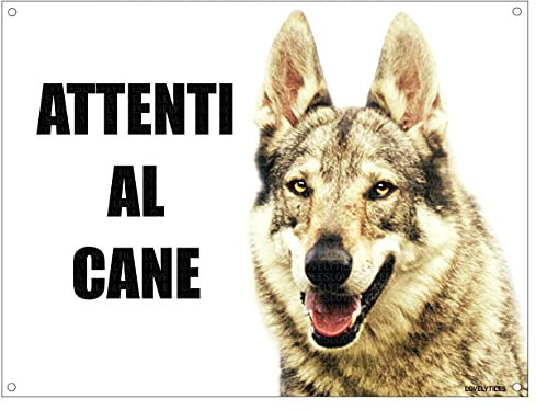 LUPO CECOSLOVACCO attenti al cane mod 2 TARGA cartello IN METALLO (15X20)