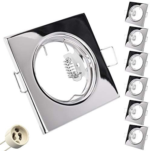 6x Einbaustrahler SET inkl. GU10-Fassung Eckig Chrom Einbauleuchte Rahmen Deckenstrahler