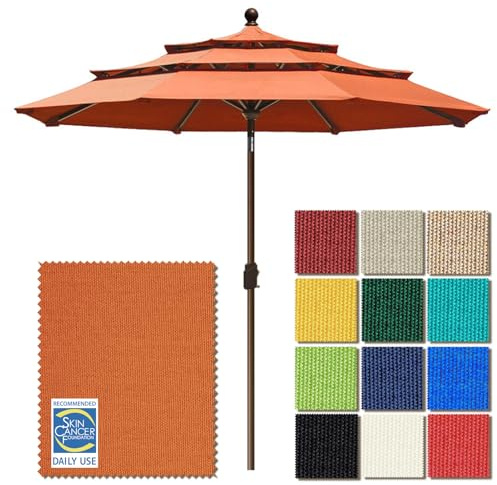 EliteShade USA 10-Year-Non-Fading 9ft 3-Tier Market Patio Umbrella, Commercial Grade Outdoor Table Umbrella with Crank Open, Windproof & UPF 50+ UV Protection, Heavy Duty Ventilation for Garden, Deck, Pool, Backyard, Beach & Bistro, Rust