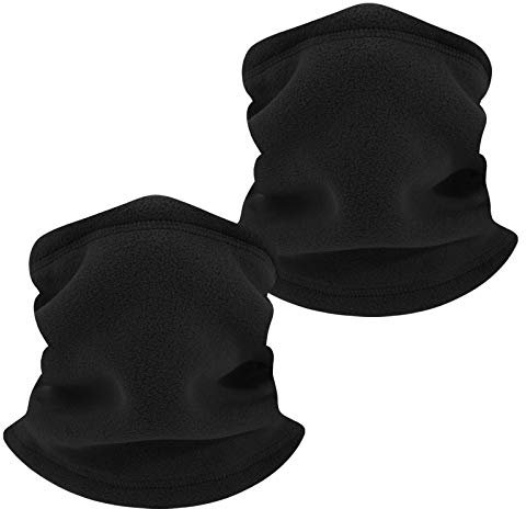 TAGVO Polaire Cache-Cou Cache-Cou, Hiver Doux Épais Doublure Polaire Élastique Cou Gaiter, Coupe-Vent Ski Homme et Frmme,Taille unique,2 PCS Noir