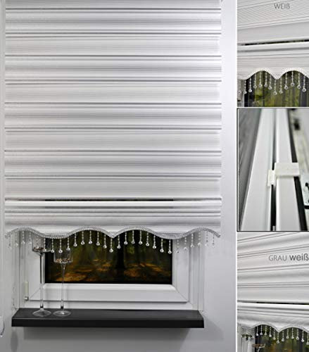 Storperde24 Doppelrollo Duorollo Klemmfix Duo Rollo ohne Bohren Seitenzug mit Klemmträger Perlen Tür Fenster weiß grau (Weiß, 60 x 200 cm)