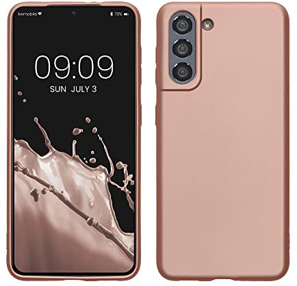 kwmobile Case kompatibel mit Samsung Galaxy S21 Hülle - Schutzhülle aus Silikon metallisch schimmernd - Handyhülle Metallic Rosegold