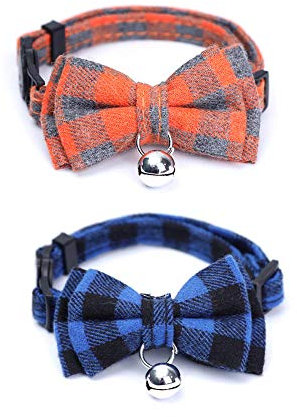croselyu Halsband mit Fliege, Glöckchen, personalisierbar, weiches Sicherheitshalsband, für kleine Tiere, Blau, 2 Stück