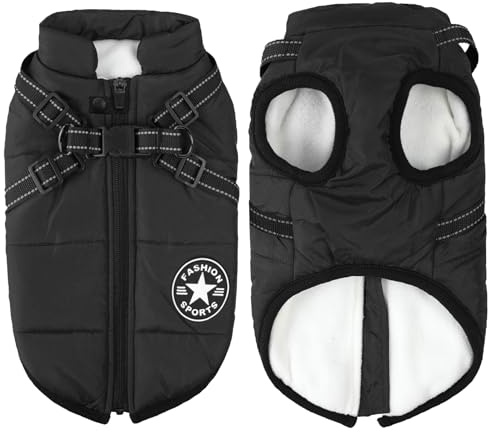 Aiboria Hundemantel für den Hundejacken Winddicht Fleece Wintermantel Kleine Hundeweste Winter Warme Hunde Jacke Gepolsterte Haustier Schwarz M