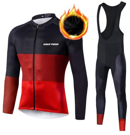 UGLY FROG Completo Ciclismo Abbigliamento Set Uomo Inverno Termico Vello Maniche Lunghe Antivento Ciclismo Maglia Lunga e Pantaloni