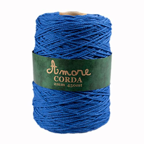Corda 2mm Cotone (Blu Elettrico), Filo per Macramè, Cordino per Borse a Uncinetto e Fai da te, Filato per Uncinetto e Ferri Made in Italy, BORGO DE’ PAZZI FIRENZE