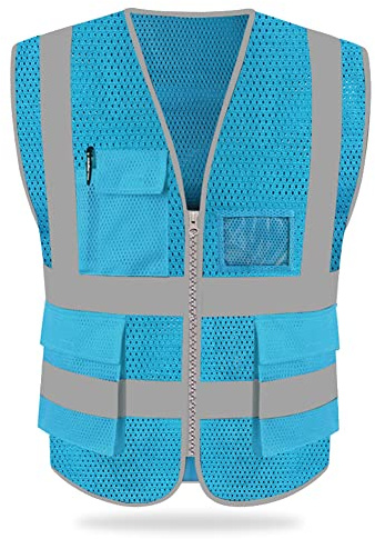 HYCOPROT High Visibility Mesh Safety Reflective Vest with Pockets and Zipper, Meets ANSI/ISEA Standards