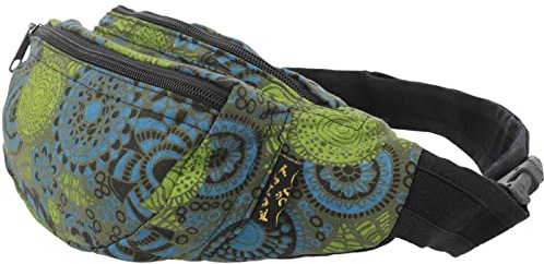KUNST UND MAGIE Bunte Boho Goa Bauchtasche Gürteltasche Hüfttasche Sidebag, Farbe:Grün