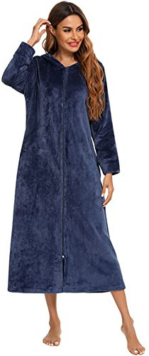 YouNaiJia Langer Warmer Bademantel für Frauen Reißverschluss Fleece Plüsch Nachtwäsche Soft Casual Homewear (S, Z4)