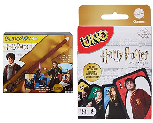 Mattel Games HDC60 - PICTIONARY AIR Harry Potter, Zeichenspiel für die ganze Familie, ab 8 Jahren & FNC42 - UNO Harry Potter Kartenspiel, Kinderspiele und Familienspiele ab 7 Jahren