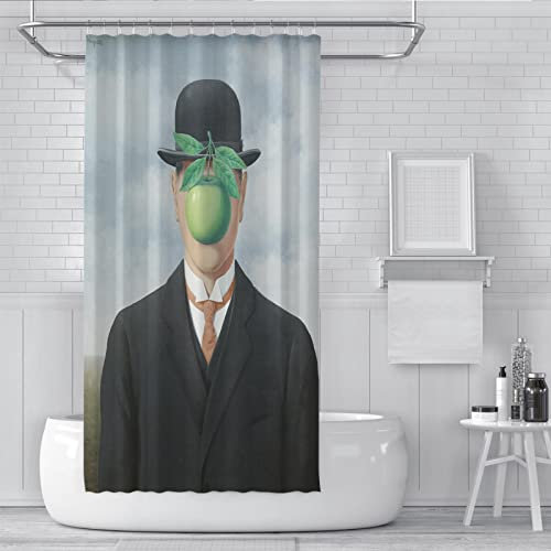 BYJING Art Magritte Rideau de Douche Vert Pomme Rideaux de Douche Peintures Surréalistes Ensemble de Rideaux de Douche Imprimés pour Bain et Douche Lavable 240W x 200L