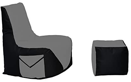 Momiralland Komfort Sitzsack XL - XXL mit Hocker Sitzkissen BodenKissen Sessel In- & Outdoor geeignet Gaming Sitzsack für Erwachsene und Kinder (Schwarz - Anthrazit, XL - Durchmesser 75 cm)