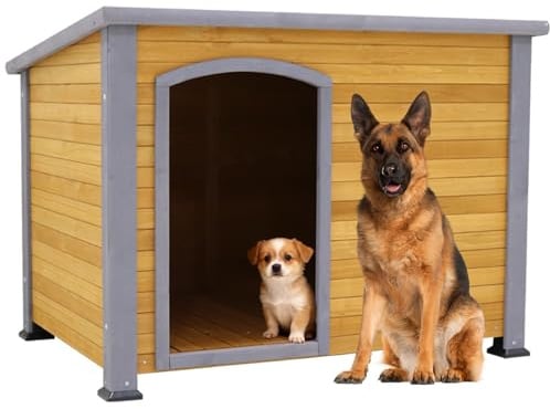 113cm L Extra Große Hundehütte Outdoor Wetterfest Holz Hundehütte Hundehütte Hundehäuser für große Hunde Draußen Indoor Hundehütte Hundehütte für Winter mit erhöhten Füßen, Natur (Natur)