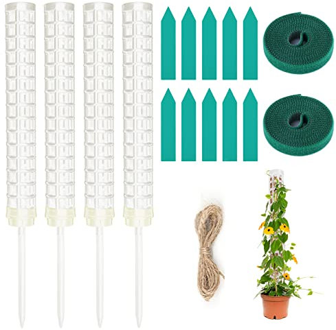 4 Stück Kunststoff Moosstangen, Torfmoosstangen, stapelbar, Plastic Moss Pole Moosstangenstangen Pflanzenstütze für Monstera Pflanzenstangen für drinnen draußen Kletterpflanzen