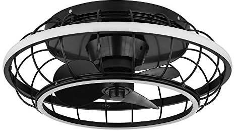 Globo Deckenventilator schwarz Deckenlampe modern Wohnzimmerleuchte dimmbar, LED Ringe Fernbedienung CCT Timer, LED 30W 1300lm 2700-6500K, DxH 50x18 cm
