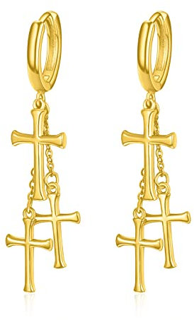 Gold Cross Hoop Earrings Sterling Silber Kreuz Ohrringe für Männer Gold Cross Dangle Earrings Gold Hoop Earrings Kreuzschmuck Geschenke für Männer Frauen