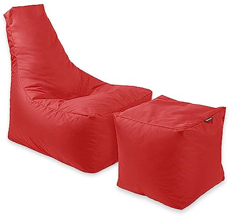 BuBiBag Calm Sitzsack mit Hocker - Gaming Sitzsack für Kinder & Erwachsene - Bean Bag auch für Outdoor Nutzung geeignet - Sitzpouf & Griff - Rot