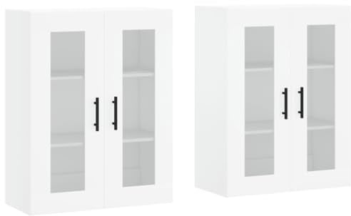 vidaXL Wandschrank 2 STK., Hängeschrank mit viel Stauraum, Sideboard für Wohnzimmer, Schrank Wandmontage Lagerschrank Kommode, Skandinavisch, Weiß Holzwerkstoff