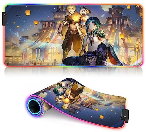 Tappetino XXL Computer LED Genshin Impact RGB Tastiera estesa Tappetino per Mouse Xiao Keyboard Mouse Personaggio di gioco adatto 7 Farben e 12 -Modus (30x80cm)
