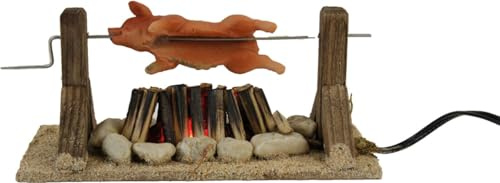 FADEDA Spanferkel, Sau, Schwein am Lagerfeuer, LED/Höhe:14 cm/handbemalt/detailgetreue Krippen Figuren - Weihnachten Tisch Dekoration Krippe Zubehör