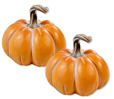 Polyresin Kürbis orange 16 x 14cm - 2 Stück Tisch-Deko Herbst wie echt Pumpkin Halloween Dekofigur
