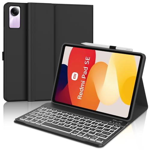 IVEOPPE Funda Tablet Xiaomi Redmi Pad SE 11 2023 con Teclado, Funda Teclado Español Retroiluminado Bluetooth Magnética para Xiaomi Redmi Pad SE 11 2023, Negro