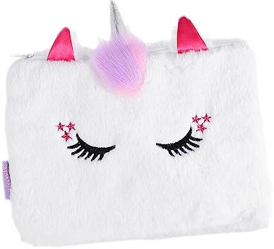 MAGICLULU 1stk Einhorn-Brieftasche Fell-Einhorn-mäppchen Cartoon Bleistiftbeutel Stiftetui Für Kinder Cartoon-Kosmetiktasche Cartoon-geldbörse Karikatur Student Plüsch Stifthalter Weiß