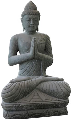 Teako Design Stonox Naturstein Buddha Naihati mit Anjali Geste, Buddhafigur, Gartendeko für draußen, Frostbeständige Steinfiguren, Gartenattraktion, Einzigartige Geschenkidee