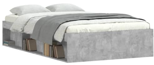 vidaXL Bettgestell, Bettrahmen mit Lattenrost, Bett Gästebett mit 6 Fächern, Doppelbett Schlafzimmerbett Schlafzimmermöbel, Betongrau 120x200cm