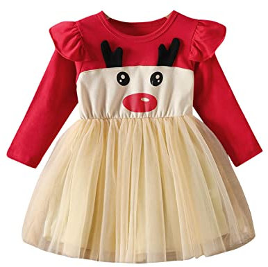 Kleinkind-Mädchen-Kirchenkleider Baby Weihnachtskleid Kleider Kleinkind Mesh Tüll Rock Outfits Weihnachtsbuch Jugendliche (Red, 4-5 Years)