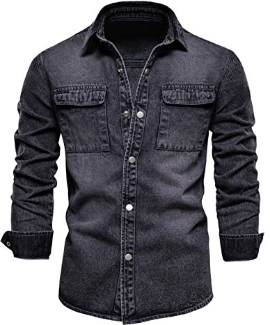 BOTCAM Chemise pour homme, blanche, infroissable, coupe droite, noire, à carreaux, en lin, noire et rouge, noire, Noir , S