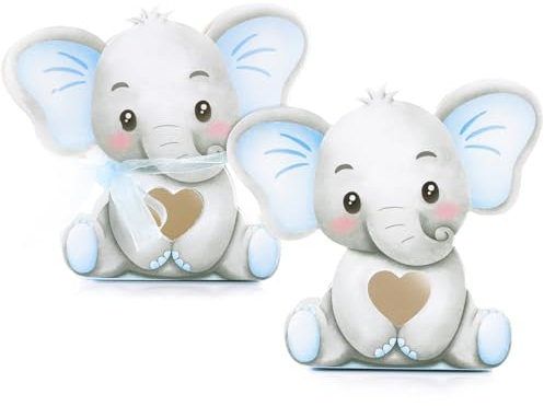 50Pz Sacchetti Regalo Elefante Scatoline Portaconfetti Elefantino Bomboniere Battesimo Confezioni per Confetti Biscotti Cioccolati Dolcetti Decorazioni Comunione Nascita Compleanno Baby Shower (Blu)
