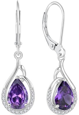 Starchenie Orecchini Donna Sterlina Argento 925 Pera Ametista Zirconi Pendenti Ritorto Orecchini Compleanno Gioielli