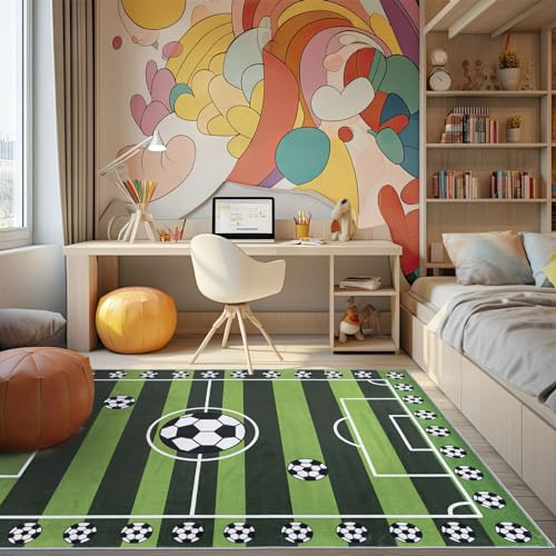 Mazovia Spielteppich Kinderzimmer 80x150cm Grün Sportplatz Pflegeleicht