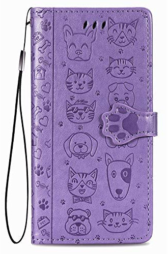 Fertuo Cover per Redmi Note 14S / Note 13 Pro 4G / POCO M6 Pro, Custodia Portafoglio a Libro in Pelle Flip Cover con Porta Carte, Chiusura Magnetica [Disegni di Gatto Cane] Case Antiurto, Viola