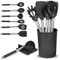 Kitchen Utensils Set with Holder & Drip Pad | Silicone Cooking Utensil 8pc Set | Silicone Spatula, Spoon, Spaghetti Server, Ladle | Scratch Proof Non-Stick Kitchen Gadgets & Tools