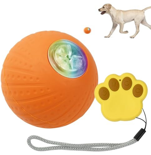 Litinliv Balle Intelligente pour Chiens avec télécommande,Balle motorisée rotative à 360°,Balle Interactive pour Chiots,Roulement Automatique avec Lumière LED,pour Chiot,Chat