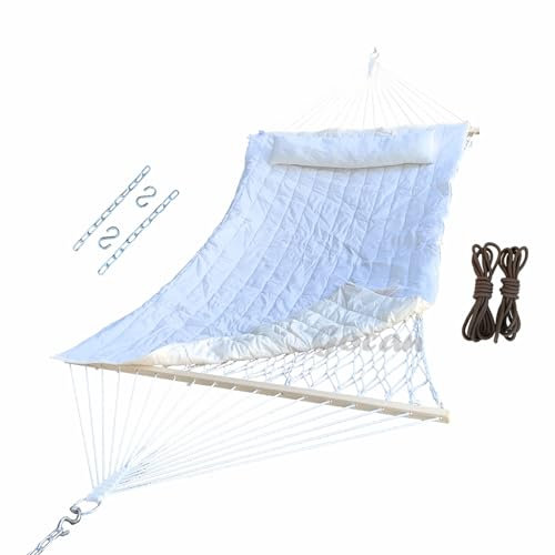 GOCAN Mesh Hängematte, Baumwollseil Hängematten mit Pad Chains Haken Baum Straps fit Ständer von 9' bis 15' für Außen Indoor Patio Hof
