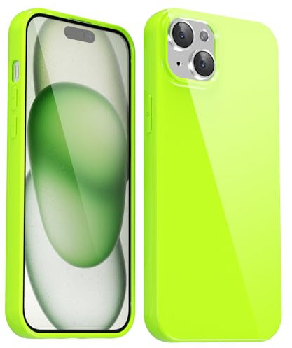 Svanove for iPhone 15 Case Silicone, Glossy Soft Rubber Gel Jelly Cute Protective Plastic Simple Plain Phone Case Cover for Women Girl, Slim Thin Flexible Shockproof TPU, Neon Green Lime