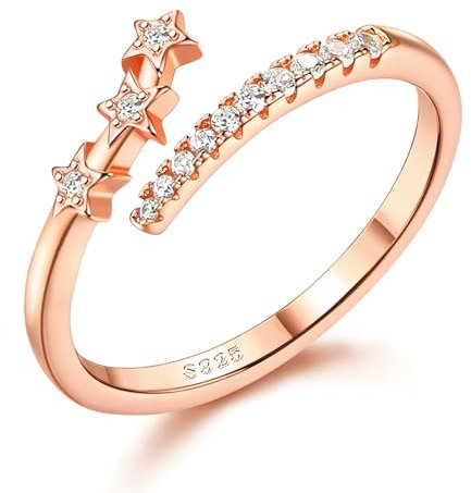 Adramata Ring Silber 925 Damen Verstellbar Stern Ring Verlobungsring Eheringe Engagement Ringe Frauen Offene Stapeln Daumen Ringe Gold Rosegold Silber Ring für Damen Schmuck mit Geschenkbox