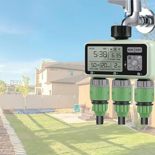 THYXGS 3-Zonen-Sprinkler-Timer, Bewässerungstimer, Automatischer Bewässerungstimer, IPX5, Mit Kindersicherung, Regenverzögerung Und Dual-Modus-Bewässerung Für Rasen, Hof, Pool, Topftropfbewässerung