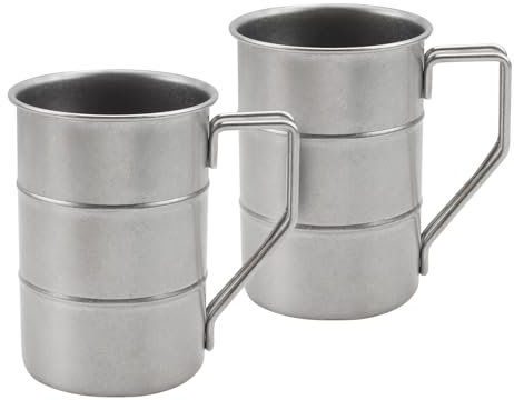 VinBee Edelstahl Tasse,Edelstahl Becher 2 Stück Set,Retro Stil Camping Tasse, kaffetasse,Trinkbeche,verdicktes Edelstahls Material, Heimgebrauch, gute Qualität, Eisen Silber, Eisen-Stil (380ml)