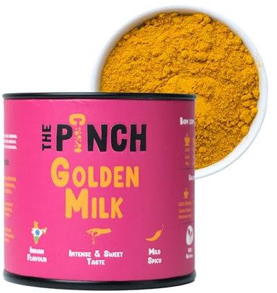 THE PINCH Golden Milk Especias Indias 100% naturales, utilizadas en Ayurveda para Leche Dorada. Saludable y fácil de usar en té, café, leche vegetal, batidos, zumos y shots inmunitarios. Paquete 45g.