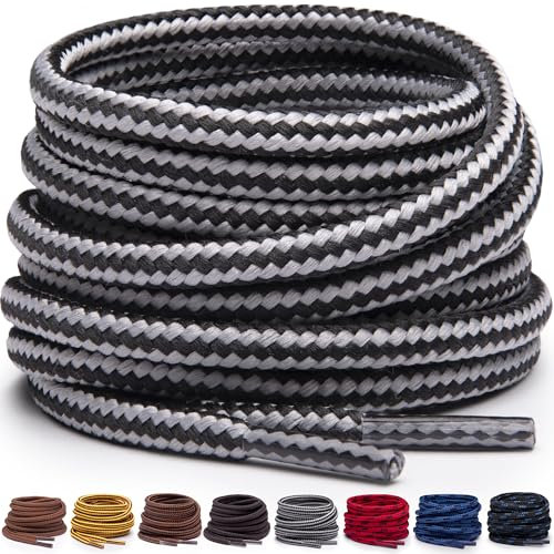 Miscly Schnürsenkel Rund, Extrem Reißfest für Arbeitsschuhe, Stiefel und Wanderstiefel (69 cm, Grau/Schwarz)