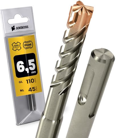 SDS Plus Hammerbohrer 4X Schneiden PGM Ø 6.5mm x 45mm - AMBOSS Werkzeuge SDS Crusher 4 - HM Betonbohrer Hartmetall Profi Bohrer 6.5 mm x 45 - Steinbohrer Stahlbeton Mauerwerk Ziegel Kalksandstein