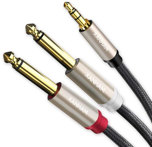 XANHAM 1/8 to Dual 1/4 Stereo Audio Cable 6.6 Feet /2M 3.5mm TRS Male Mini Jack to Dual TS 6.35mm Male Jack Mono Y Splitter Cord Adapter, Double Shielded with Braiding