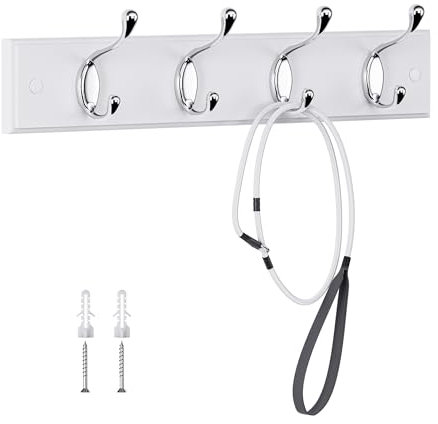 LaFleurs Porte Manteau Mural Bois - 4 Crochets - 40 cm - Patere Murale pour une Entrée, Chambre, Salle de Bain et Vestiaire - Blanc
