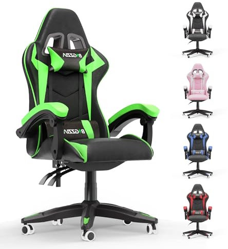 Racingreat Gaming Chair,Ergonomic Gaming Chair for Adults, Height Adjustable Reclining Computer Game Chair Comfortable with Headrest and Lumbar Support (Without Footrest, Green)
