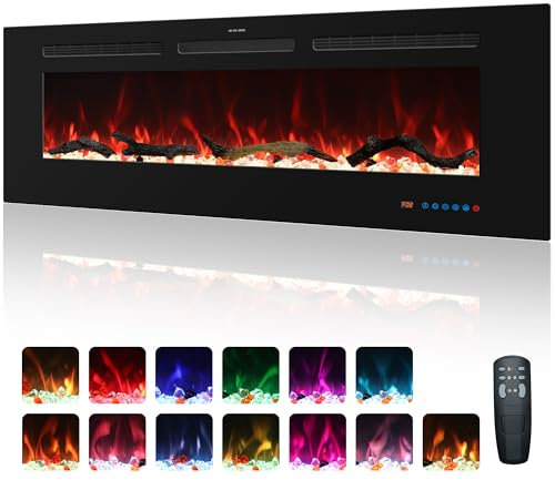 Kentsky 122 cm Electric Fireplace, Recessed and Wall Mounted Fireplace Heater, 750W/1500W with Remote Control, Touch Screen, 13 Flame Colors, Timer